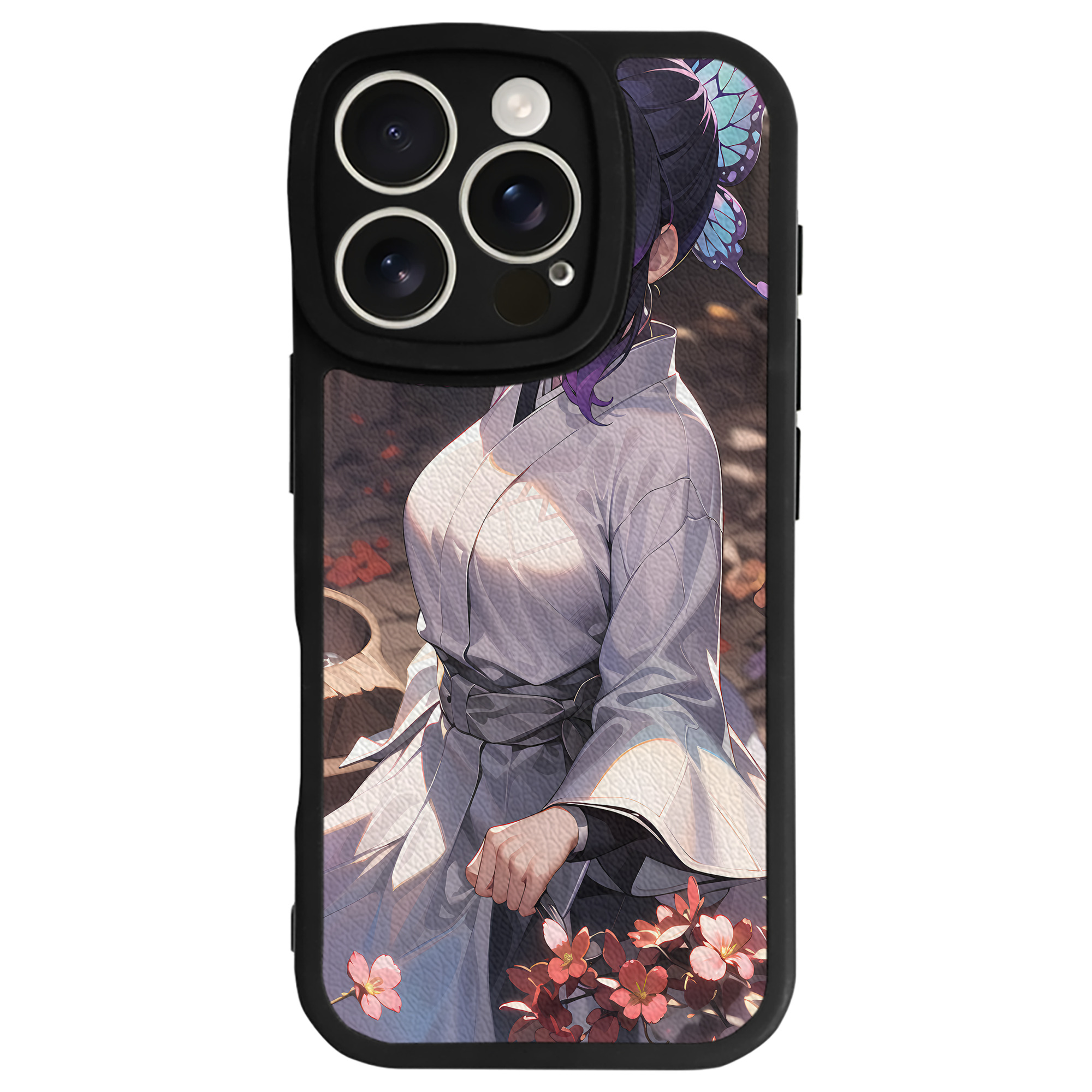 （画像用） 鬼滅の刃（きめつのやいば）蟲柱-胡蝶 しのぶ／こちょう しのぶ Kochou Shinobu 【iPhone 16シリーズ対応】シリコンスマホケース（レザー調） 材質：シリコン